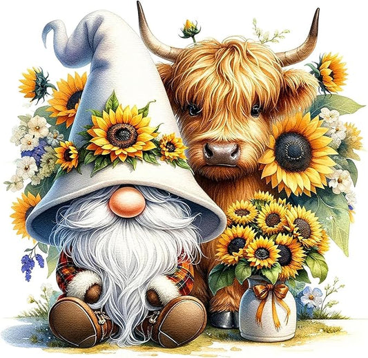 gnome stamped cross stitch kits for adults beginner,sunflower counted cross stitch kits printed stitching cute patterns dimensions needlepoint art crafts embroidery kits for adults beginners