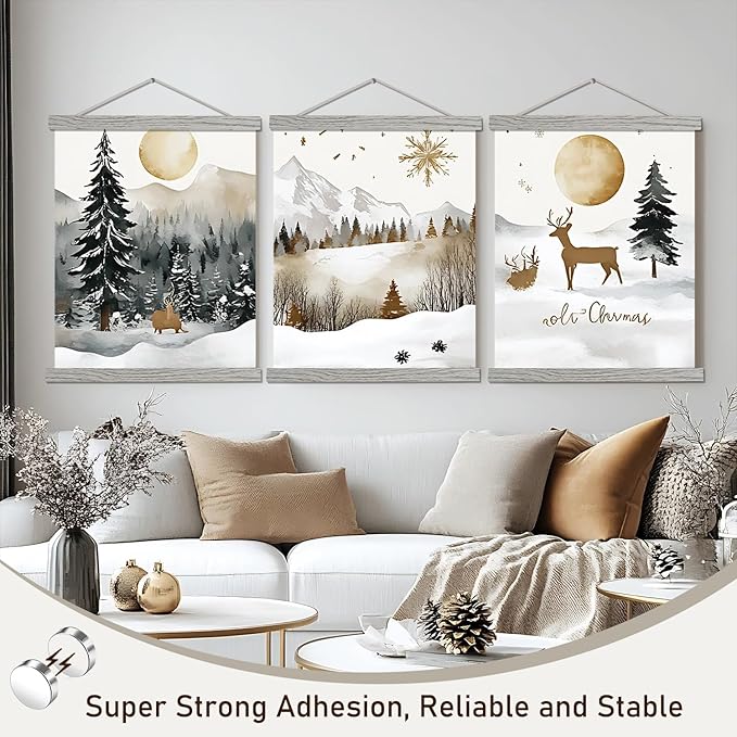 Artmag Magnetic Poster Hanger Frame, 12x18 12x16 12x24 Light Wood Wooden Magnet Canvas Artwork Print Poster Hangers Frames Hanging Kit (Grey, 12")