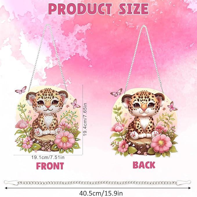 DOMROM Leopard Diamond Art Hanging Kits for Adults, Special Shaped Crystal Diamond Painting Leopard Pendant, DIY Diamond Art Suncatchers Animal for Home Garden Wall Decor Gift