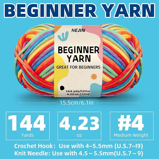 120g Pink Yarn for Crocheting and Knitting; Rainbow Yarn for Beginners with Easy-to-See Stitches;Worsted-Weight Medium #4 for Beginners Crochet Kit Making