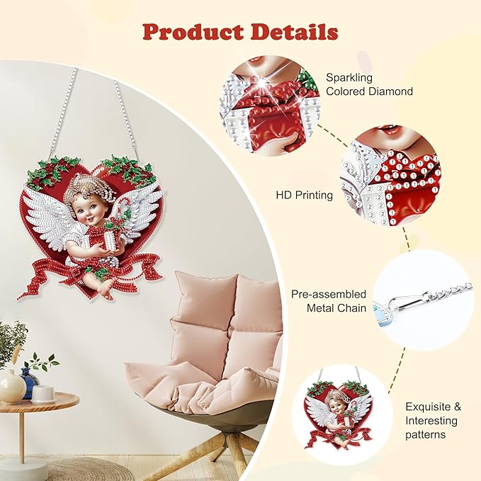 HEIBAGO Angel Diamond Art Hanging Kits for Adults Kids, 5D Special Shaped Crystal Diamond Painting Kit Cupid, DIY Pattern Window Pendant Gem Art Kit for Home Wall Decor 8.3 x 8.3 Inch