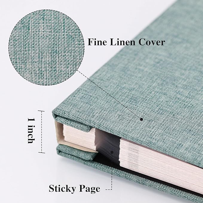 Vienrose Large Photo Album Self Adhesive for 4x6 8x10 Pictures Linen Scrapbook Album DIY 40 Blank Pages with A Metallic Pen