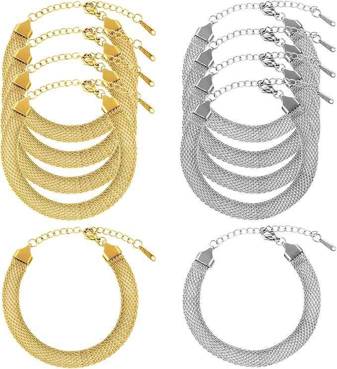 6.7 Inches Stainless Steel Charm Bracelet Chain Link on Bulk 10pcs 8MM Wide Chain Bracelet Set for Women DIY Crafts Jewelry Making Supplies