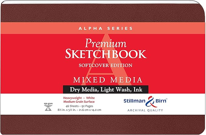 Stillman & Birn Alpha Series Softcover Sketchbook, 8.5" x 5.5", 150 gsm (Heavyweight), White Paper, Medium Grain Surface