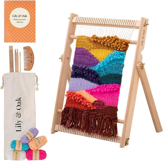 Lily & Oak Weaving Loom for Adults & Kids - Weaving Loom Kit | Beginner-Friendly Table Loom & Lap Loom with Yarn, Tools & Instructions | Wooden Loom for Multicraft Projects (15.8 x 11.8 inches)