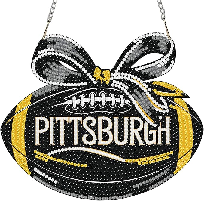 Rertcioph Football Diamond Art Hanging Kit for Adults, DIY Acrylic 5D Diamond Painting Hanging Ornament for Pittsburgh Home Wall Decor and Gift