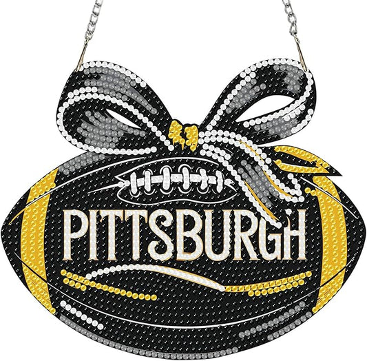 Rertcioph Football Diamond Art Hanging Kit for Adults, DIY Acrylic 5D Diamond Painting Hanging Ornament for Pittsburgh Home Wall Decor and Gift