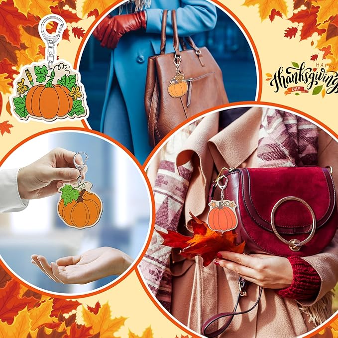 Trnayi 36 Pcs Color Your Own Pumpkin Keychains Fall Thanksgiving Crafts Wood DIY Coloring Gifts for Autumn Thanksgiving Party Favors Painting DIY Arts Crafts Project Decoration Family Holiday Project