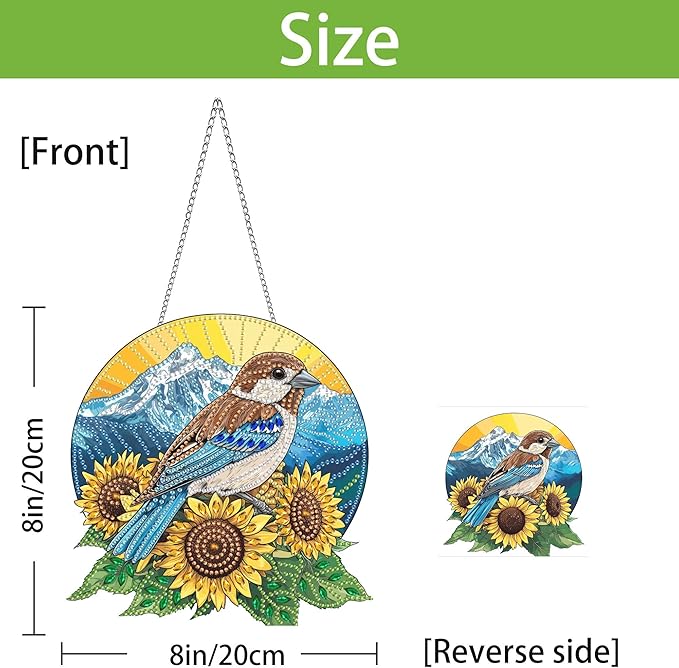 Wergund 5D DIY Bird Diamond Art Hanging Kits, Hanging Diamond Art Sunflower, Acrylic Special Shaped Rhinestone, Window Hanging Pendants for Home Wall Garden Front Door Outdoor Decor Gift(Bird)