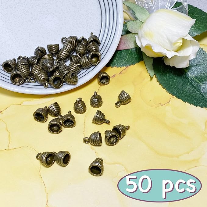 Bronze Round Tassel End Caps 50 pcs Barrel End Caps Flat Leather Cord End Caps Bracelet Making Supplies Leather Bracelet Making Kit Silver Cord End Cap Kumihimo Kit