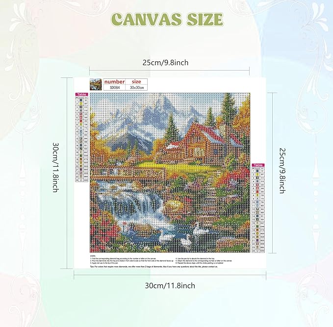 QENSPE Landscape Diamond Art Kits for Adults, DIY Full Drill Diamond Painting Art Kit for Beginners, 5D Round Diamond Dots Paintings Gem Art Crafts Home Wall Decor Gifts 30x30cm