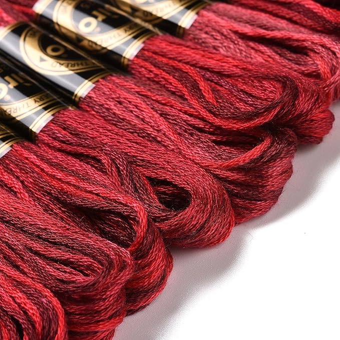 FASHEWELRY 10 Skeins Dark Red Embroidery Floss Friendship Bracelet String Threads 6-Ply 0.5mm Cross Stitch Embroidery Thread for Sewing Bracelet Making Stitching Crafts