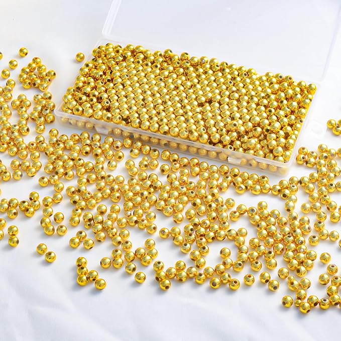 Laopottbeads 900 Pcs Gold 6MM Beads for Jewelry Making Round Beads DIY Kit for Bracelets, Earrings, Necklaces & Anklets