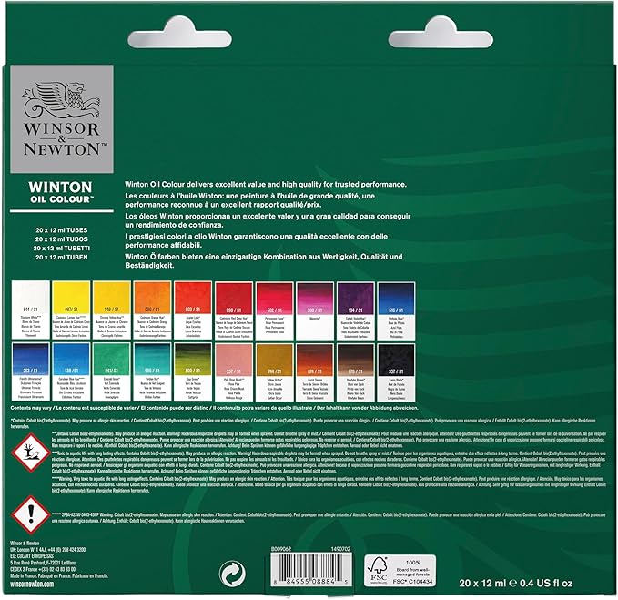 Winsor & Newton Winton Oil Color Paint Set, 20 x 12ml (0.4-oz) Tubes