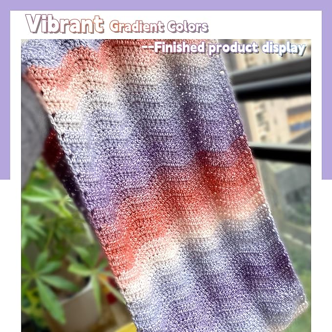 Katech Ombré Yarn for Crocheting-Gradient Cake Yarn-4x100g 60% Cotton 30% Acrylic 11% Wool-Multicolor Soft Rainbow Cotton Crochet Yarn for Scarves, Shawls, Blankets and Garments(L)