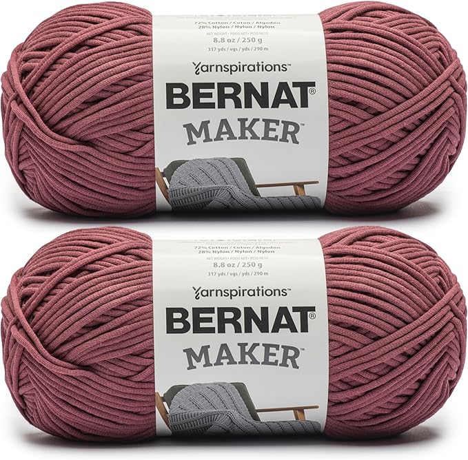 Bernat Maker JAM Yarn - 2 Pack of 250g/8.8oz - 72% Cotton 28% Nylon - #5 Bulky - 290m/317Yards - for Knitting, Crochet and Amigurumi
