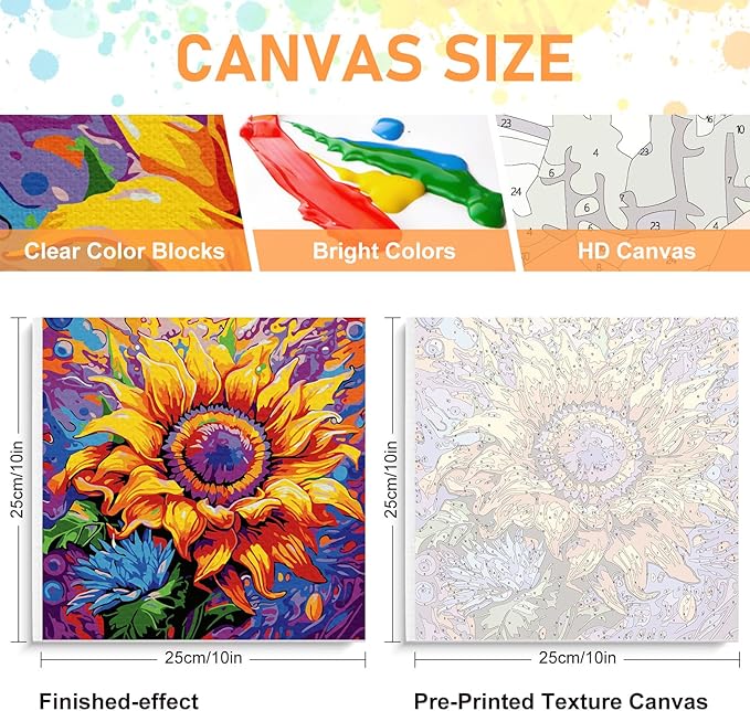 Framed Paint by Numbers Kit for Adults Beginners & Kids Ages 8-12, Sunflower Acrylic Easy Paint by Number with Frame, Watercolor Paint by Number Kits on Canvas Framed (10 * 10 Inch, without Easel)