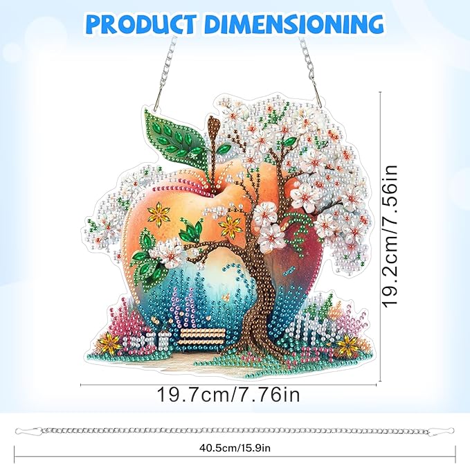Bowetile Cherry Blossoms Diamond Art Hanging Kits for Adults, Diamond Art Suncatchers Apple, 5D Special Shape Diamond Painting Pendant Window Ornament Gifts for Home Wall Door Garden Decor