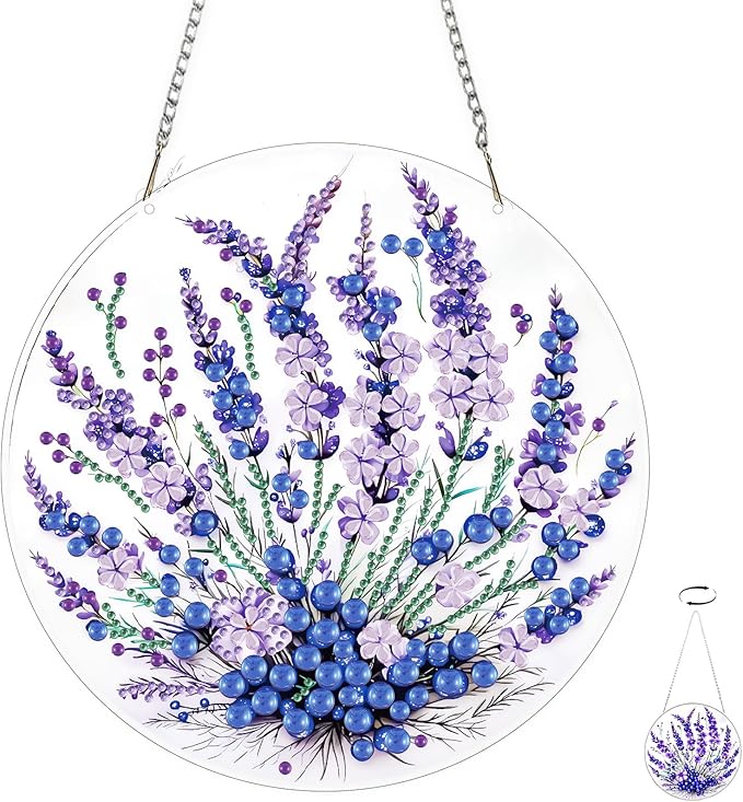 TOSTOG Blue Berries Diamond Art Pendant Kits for Adult, Flower Diamond Painting Hanging Kit for Beginners, 5D DIY Crafts Gem Art, Waterproof Full Accessories for Home Decor Idea 20 * 20 cm/8 * 8 in