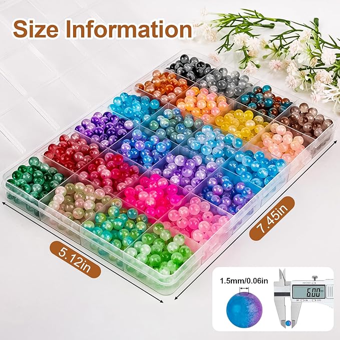 XSEINO About 1200+ PCS 6mm Double Colors Style Glass Beads Bracelet Making Kit,24 Assorted Double Colors Series Crystal Beads for Jewelry Making and DIY Crafts, Friendship Bracelets