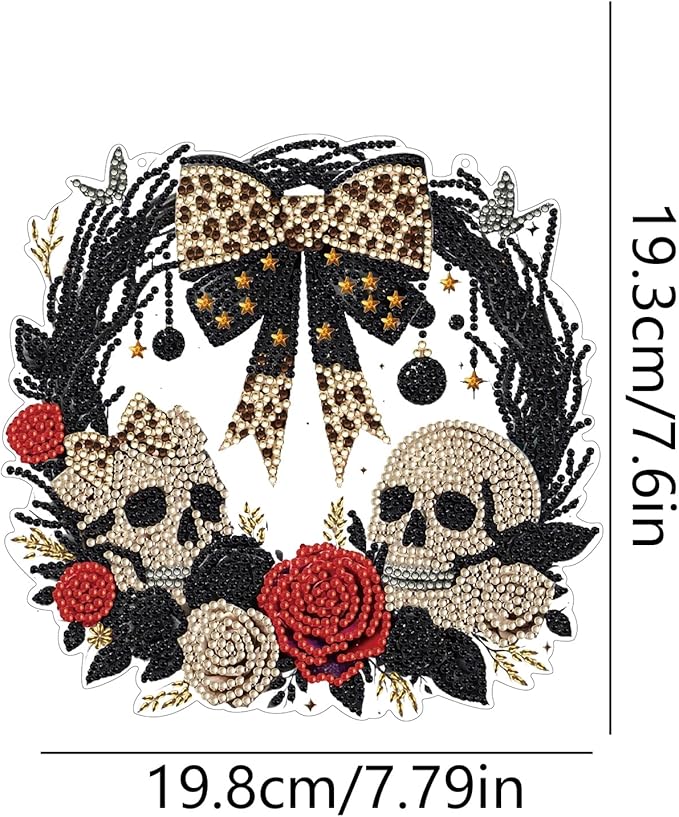 Diamond Art Kit for Adults, Special Shaped Crystal Skull Pendant, Halloween Diamond Painting Suncatcher,DIY Rose Ornament Hanging Art Acrylic Board Wreath, DIY Home Decor, 7.7 Inch