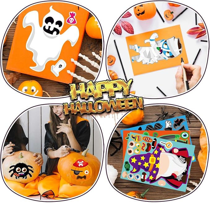 48 pcs halloween make-a-face stickers halloween characters stickers for kids make your own mix and match sticker diy crafts decorating toy sticker trick or treat party game activities