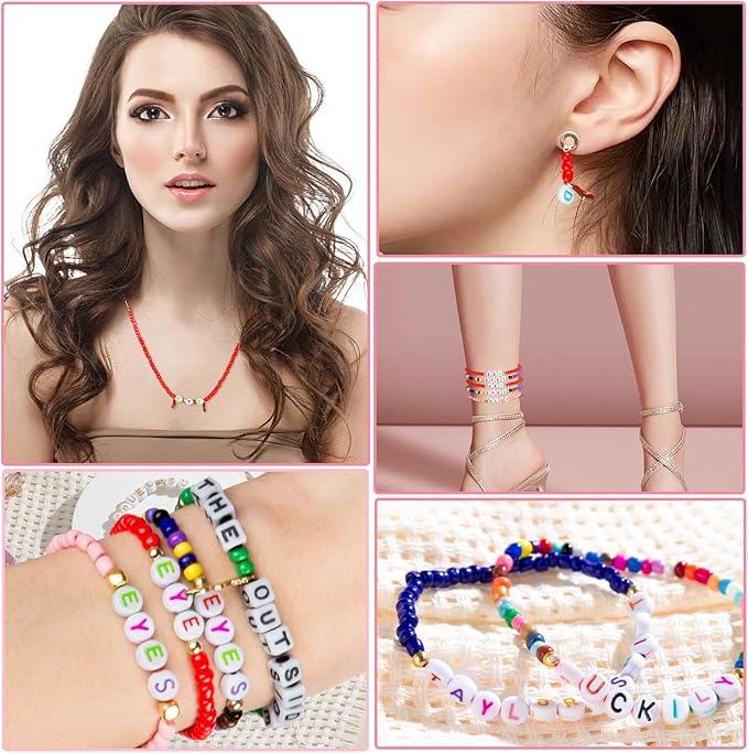 Goldwise Friendship Bracelet Kit 3 Boxes-8706 Pcs 48 Colors Bracelet Making Kits with Glass Seed, 5 Styles Letter and Number Beads with Charms, Gift Party