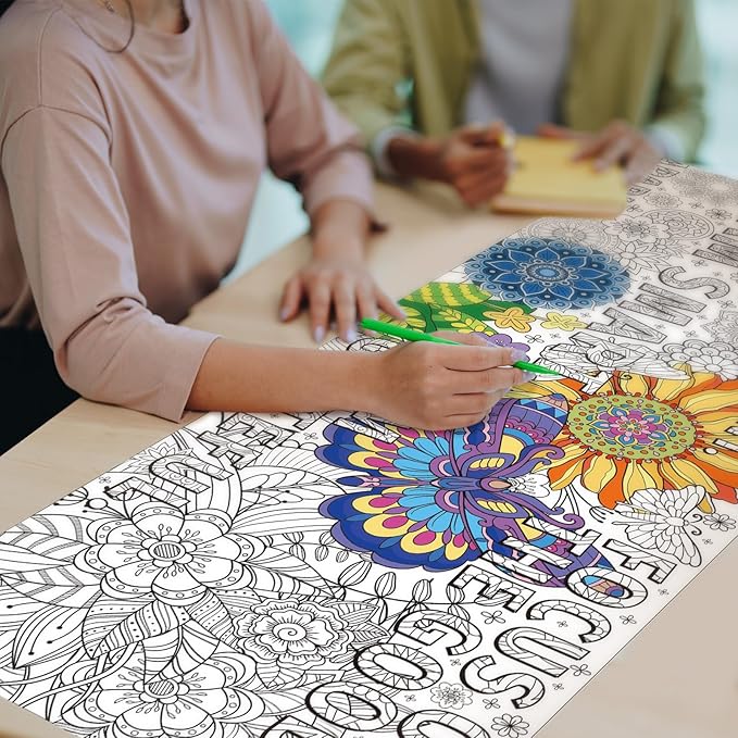 Janlaugh 3 Pack Mandala Giant Coloring Posters 9.8ft Large Coloring Sheet Jumbo Motivational Page Tablecloth DIY Drawing Paper Roll for Kids Adult Spring Summer Party Classroom Craft Team Art Activity