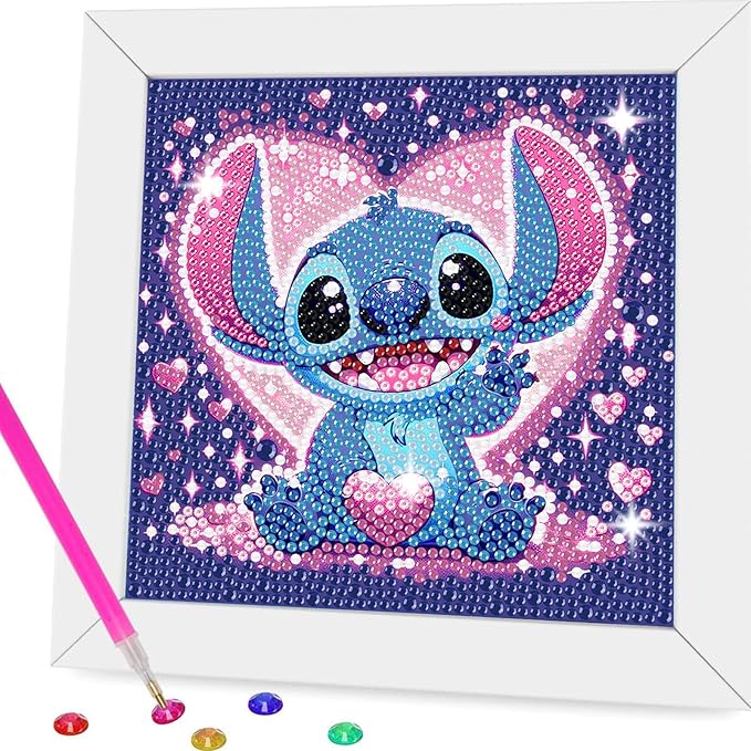Gearock Diamond Art Kits with Wooden Frame, Easy DIY Small 5D Diamond Painting Kits, Heart Big Gem Kits for Adults Beginners Cartoon Lovers Halloween Christmas Birthday Gifts