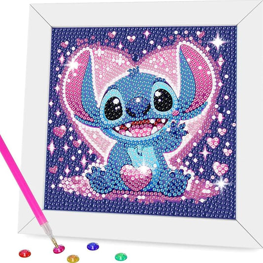 Gearock Diamond Art Kits with Wooden Frame, Easy DIY Small 5D Diamond Painting Kits, Heart Big Gem Kits for Adults Beginners Cartoon Lovers Halloween Christmas Birthday Gifts
