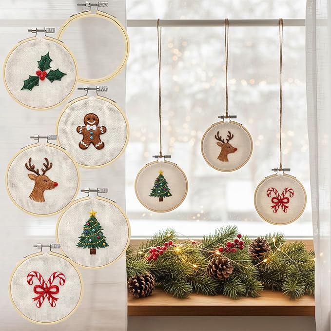 bigotters 12pcs 3 inch embroidery hoops, adjustable bamboo circle cross stitch hoop ring bulk wholesale for home ornaments art craft handy sewing diy favor