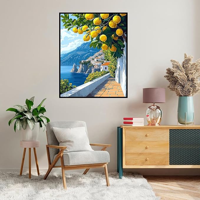 Axquilon Paint by Numbers Kit for Adults Beginner-Amalfi Coast Adult Paint by Number Kits on Canvas, Easy Adults' Paint-by-Number Kits Oil Painting for Gift Home Wall Decor 16x20in