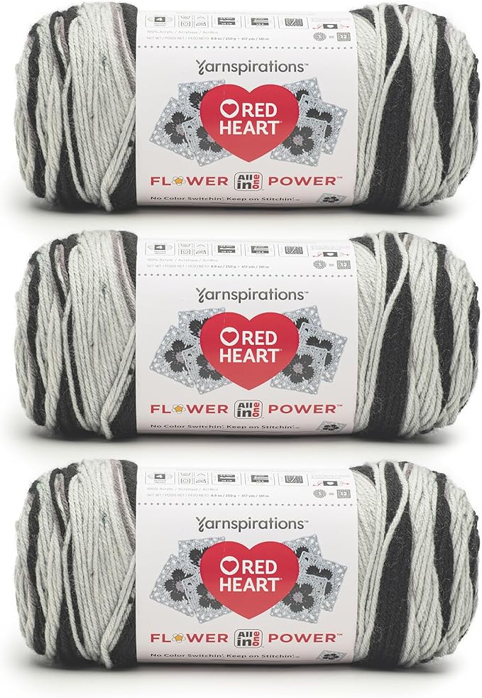 Red Heart All in ONE Flower Power Black Dahlia Yarn - 3 Pack of 8.8oz/250g - 100% Acrylic - #4 Worsted (Medium) - 440 Yards - Knitting/Crochet