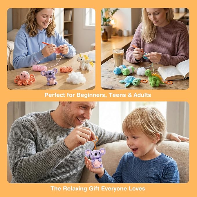 Avenir Beginner Crochet Kit for Adults & Teens - Small Portable Animals Kit with Keychain, Complete Supplies & Video Tutorials, Perfect Arts & Crafts Gift for Women & Girls（Mint Turtle）