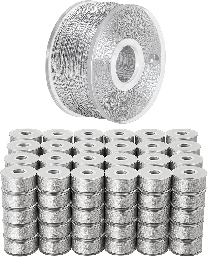 Mandala Crafts 144 Silver SA156 Prewound Bobbins for Singer Sewing Machine -15J SA156 Prefilled Bobbin Thread for Brother Sewing Machine and Embroidery
