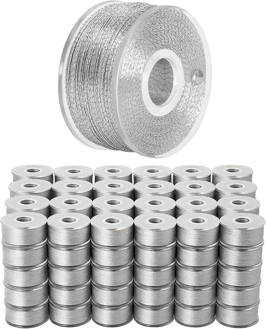 Mandala Crafts 144 Silver SA156 Prewound Bobbins for Singer Sewing Machine -15J SA156 Prefilled Bobbin Thread for Brother Sewing Machine and Embroidery