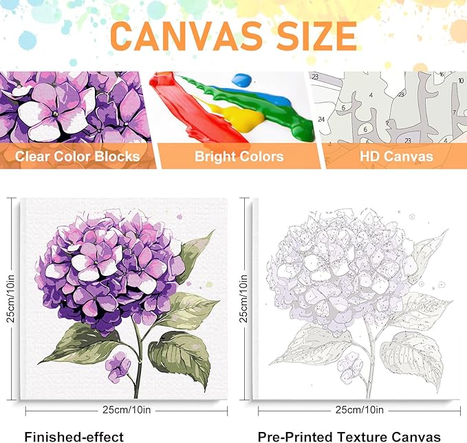 Framed Paint by Numbers Kit for Adults Beginners & Kids Ages 8-12, Flowers Acrylic Easy Paint by Number with Frame, Watercolor Paint by Number Kits on Canvas Framed (10 * 10 Inch, without Easel)