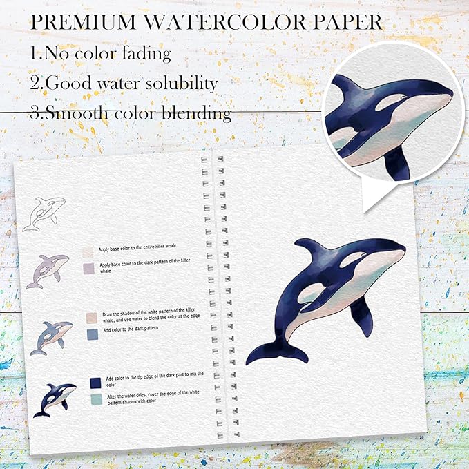 Watercolor Workbook, Watercolor Workbook Paint Book Beginner Friendly, 12 Different Patterns Stress-Relieving Art Crafts for Creative Exploration Gift for Women Adults Teens (Animals, 1)