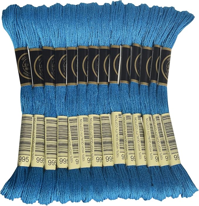 LE PAON Embroidery Floss, 14-Pack Six Strands 100% Long Staple Cotton Embroidery Thread, 8.7-Yard，Color Number：995, Dark Electric Blue