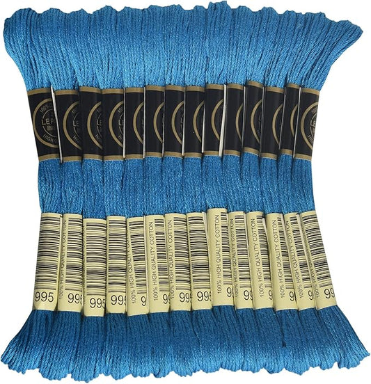 LE PAON Embroidery Floss, 14-Pack Six Strands 100% Long Staple Cotton Embroidery Thread, 8.7-Yard，Color Number：995, Dark Electric Blue