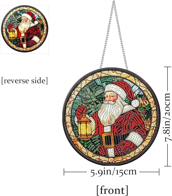 Pavemlo Hanging Diamond Art Kits for Adults Christmas Santa Claus – 8x8 Inch Double-Sided Acrylic Board DIY Crystal Diamond Suncatcher Pendant, Sparkling Home Wall or Window Decoration Handmade Gift