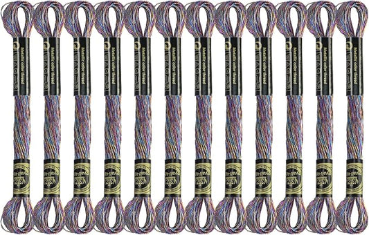 12 Skeins Embroidery Floss, Deep Multicolored Metallic Embroidery Thread Polyester Cross-Stitch Threads for Hand Embroidery String Art DIY Creation