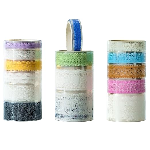 15 Rolls Lace Patterns PET Tapes Floral Arts Decorative Tape Set Adhesive Transparent Masking Tapes for DIY Craft, Kids, Scrapbook, DIY, Gift Wrapping, Journal (6-Aurora Waltz)