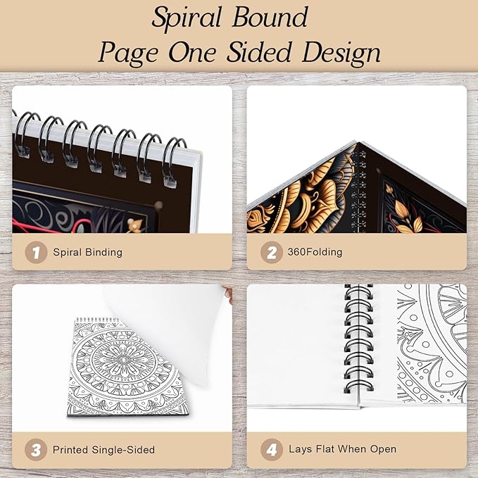 Mandala Coloring Book for Adults Relaxation Coloring Book for Women Spiral Bound Page Printed Single-Sided Thick Paper Gifts Arts and Crafts for Women to Relax 24 Mindfulness Coloring Mandala Pages