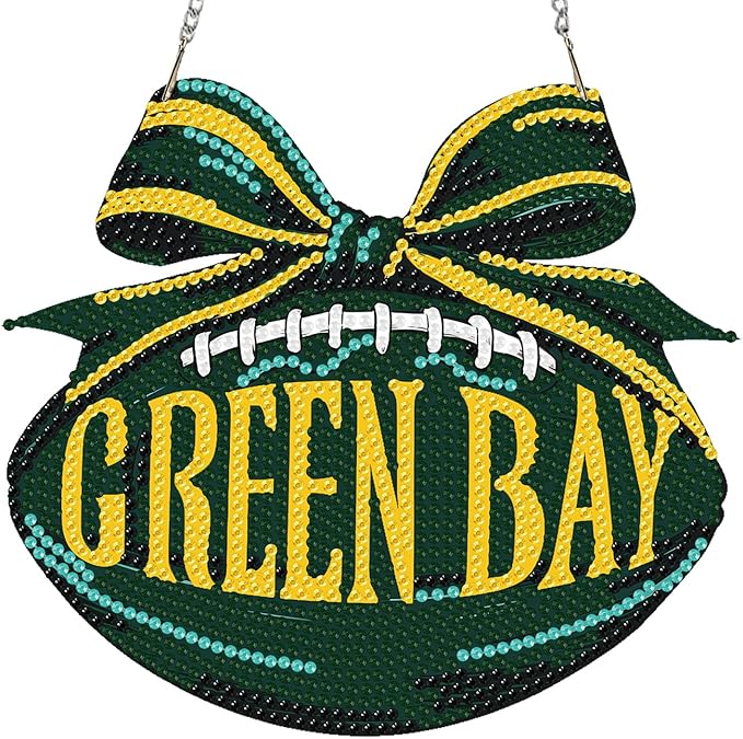Rertcioph Football Diamond Art Hanging Kit for Adults, DIY Acrylic 5D Diamond Painting Hanging Ornament for Green Bay Home Wall Decor and Gift
