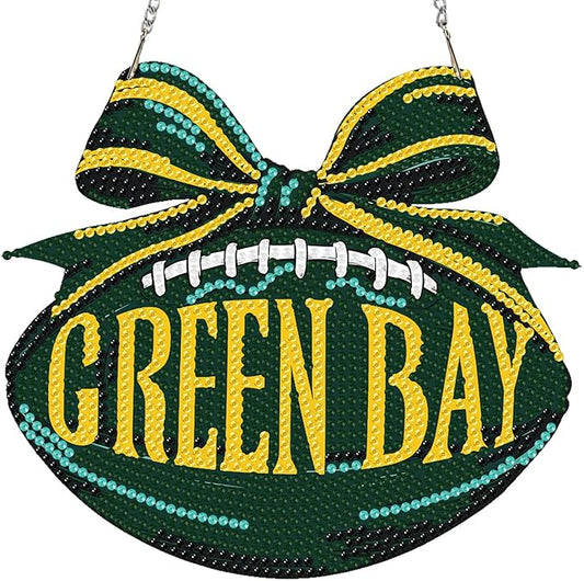 Rertcioph Football Diamond Art Hanging Kit for Adults, DIY Acrylic 5D Diamond Painting Hanging Ornament for Green Bay Home Wall Decor and Gift