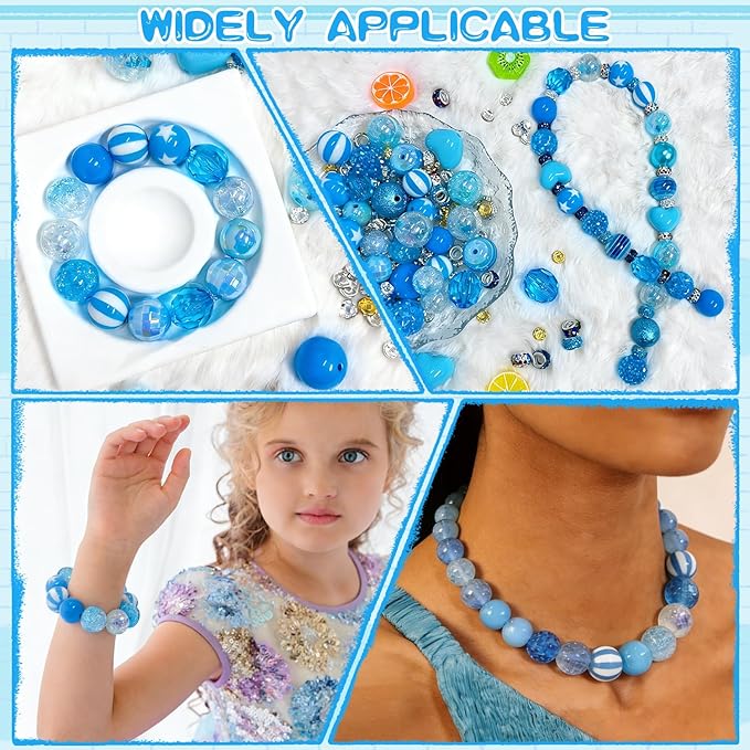 163 Pcs Pen Beads for Beadable Pens: Bubblegum Beads for Pen Making Bulk with Spacer Bead Rhinestone Bead (Blue)