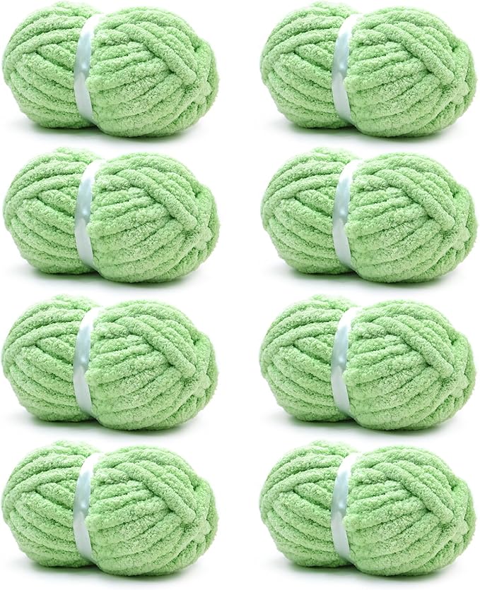 Chunky Chenille Yarn for Hand Knitting,Fluffy Soft Jumbo Yarn by Circular Needle & Crochet Hook,Super Bulky Big Yarn for Chunky Blanket,Large Thick Arm Knitting,8 Pack,Sage Green