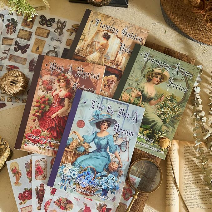 550+ Aesthetic Scrapbook Stickers, Vintage Stickers for journaling Butterfly Plant Flower Nature Washi Sticker Book for Adults, Junk Journal Supplies for DIY Art Collage Album Scrapbooking Planner