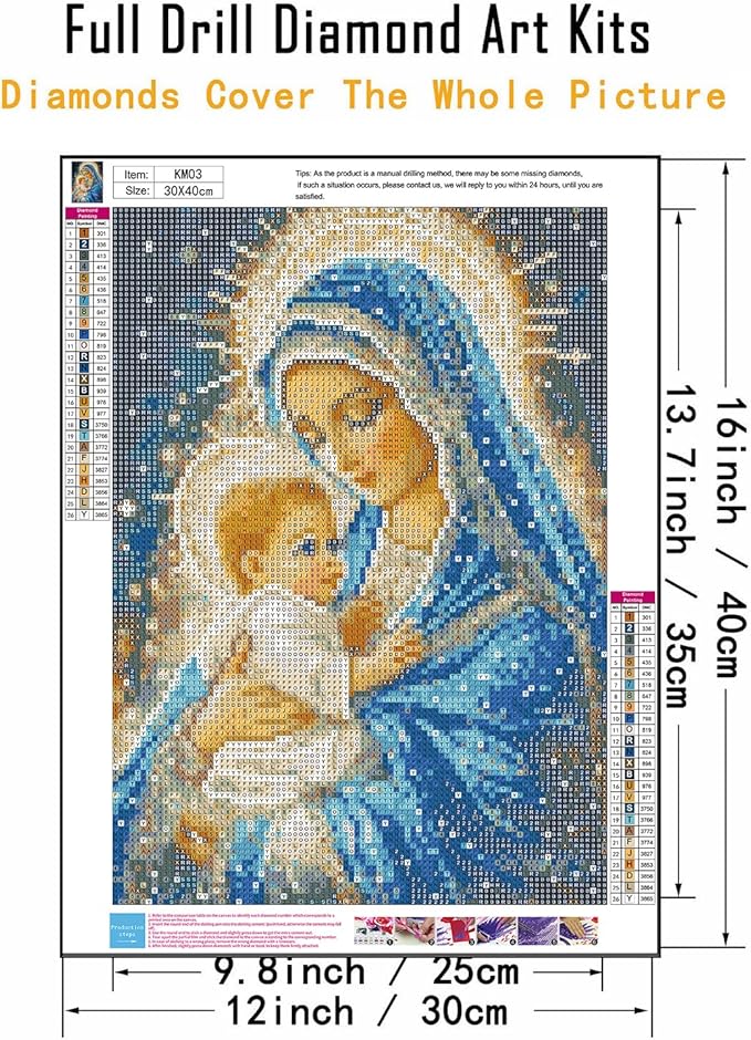 CHWGLFGG 5D Diamond Art Kits for Adults Beginners, Virgin Mary Diamond Painting Kits, DIY Full Round Drill Paint by Diamonds Dot Gem Art for Adults, Home Wall Decor 12x 16 Inch